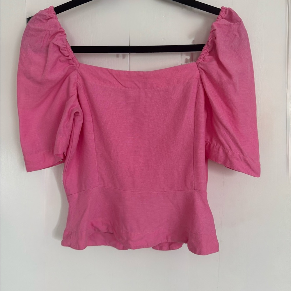 Aritzia/Wilfred Pink Puff Sleeve Ruched Blouse - Picture 3 of 7
